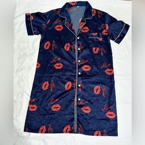 Women's Satin Nightshirt Button Down Sleepshirt Silk Short Sleeve